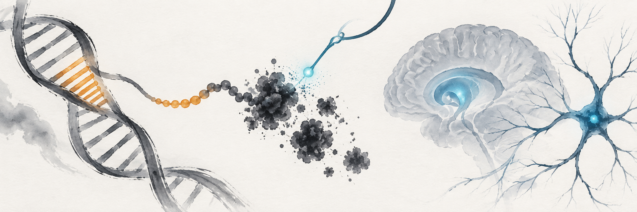 Abstract molecular forms evoking precision therapy for Huntington disease.